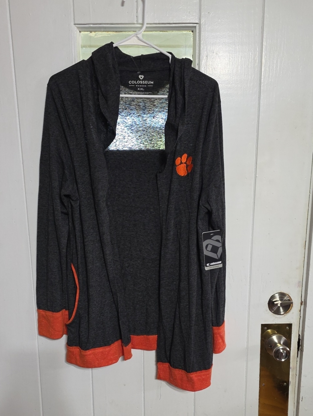 NWT Colosseum Clemson Women's Dark Gray/Orange Open Front Hoodie Cardigan Sz XXL